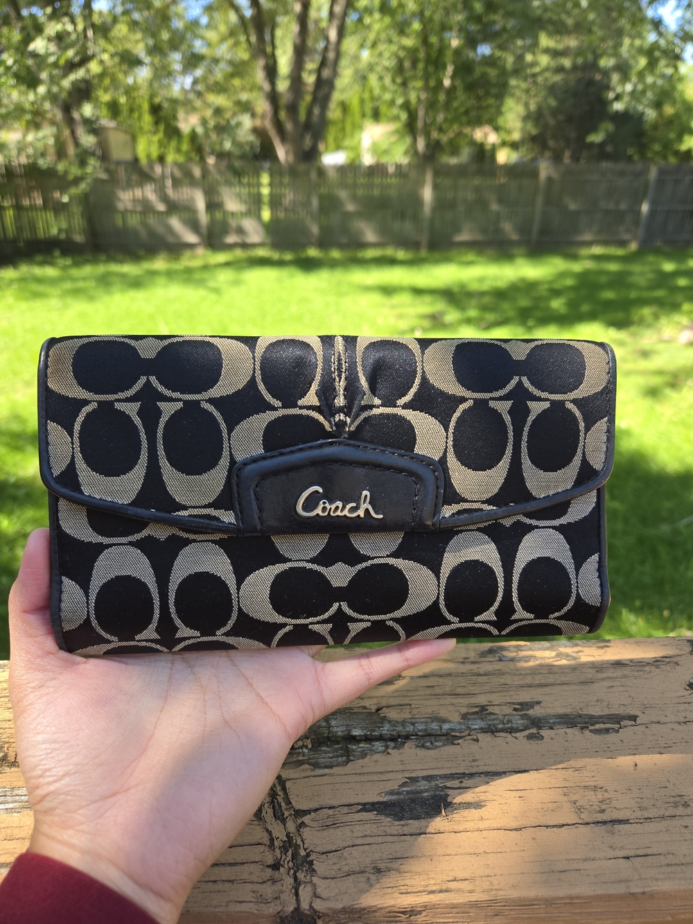 Coach Signature C Black Long Wallet